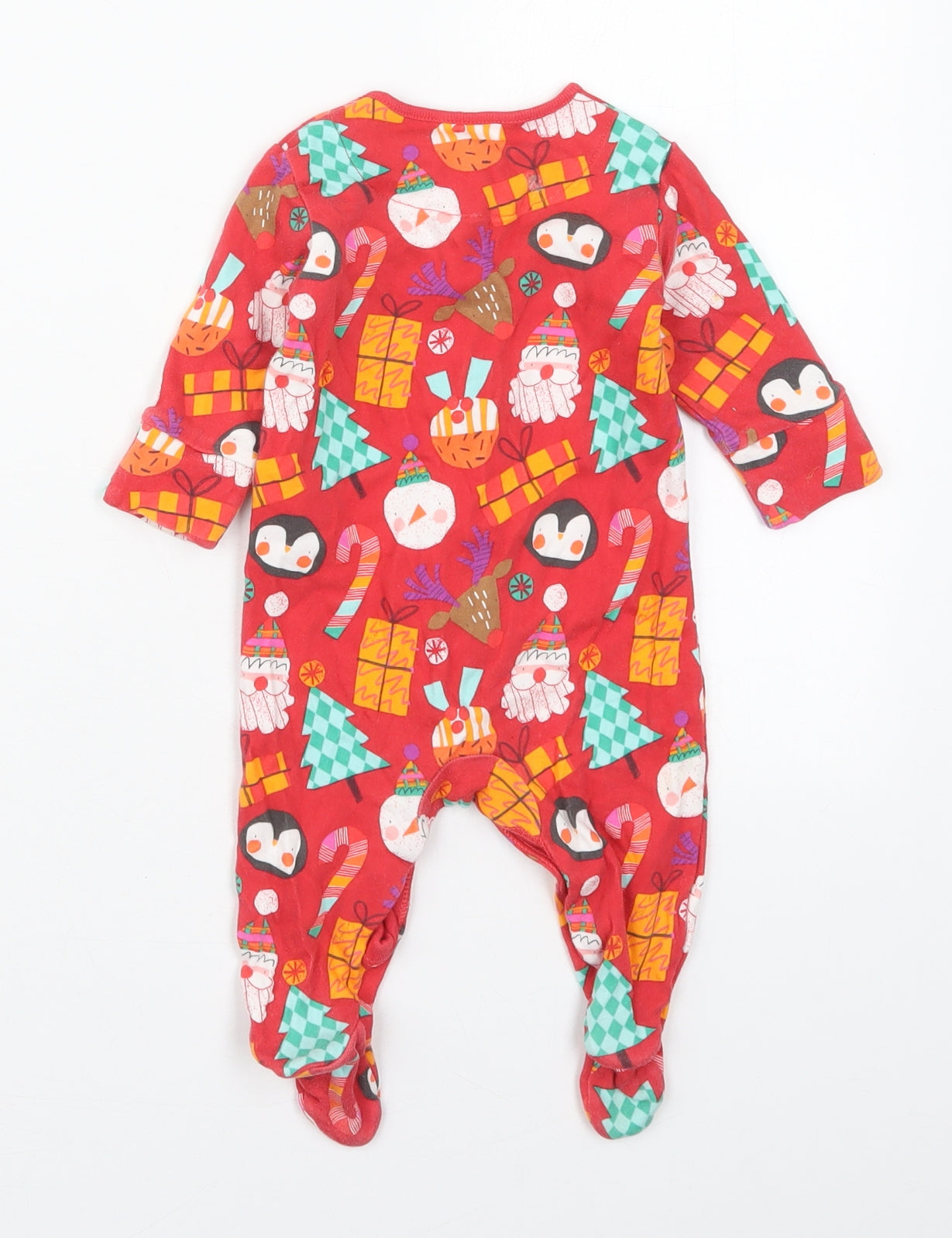NEXT Baby Red Solid Cotton Babydoll One Piece Size 0-3 Months  Button - Christmas Prints