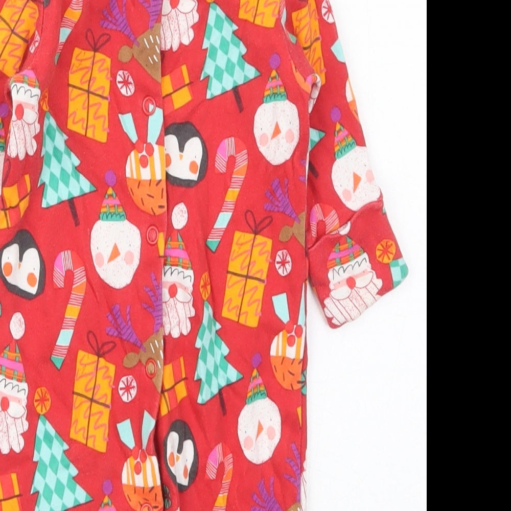 NEXT Baby Red Solid Cotton Babydoll One Piece Size 0-3 Months  Button - Christmas Prints