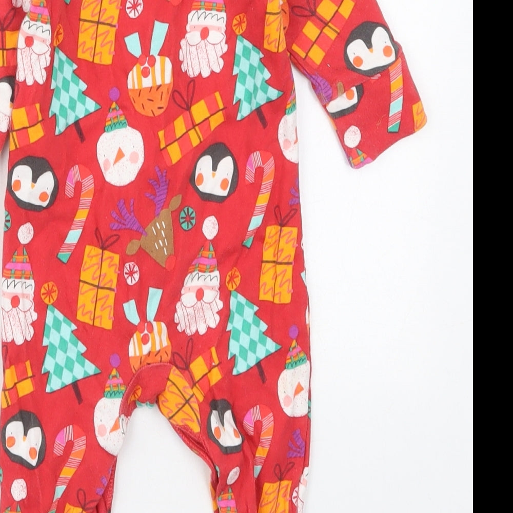 NEXT Baby Red Solid Cotton Babydoll One Piece Size 0-3 Months  Button - Christmas Prints