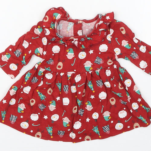 Matalan Girls Red  Cotton Skater Dress  Size Newborn  Round Neck Pullover - Christmas Prints