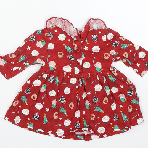 Matalan Girls Red  Cotton Skater Dress  Size Newborn  Round Neck Pullover - Christmas Prints