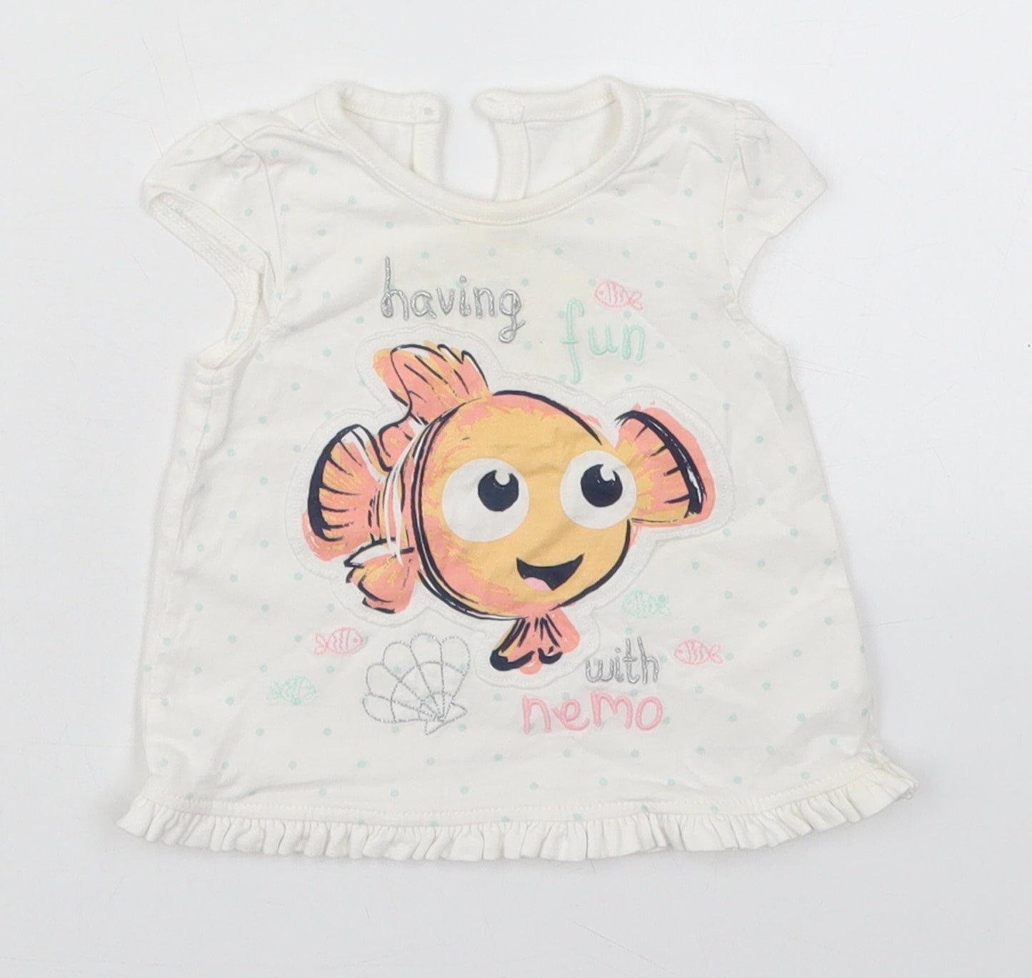 George Girls White Polka Dot Cotton Basic T-Shirt Size 0-3 Months Round Neck Pullover - Nemo
