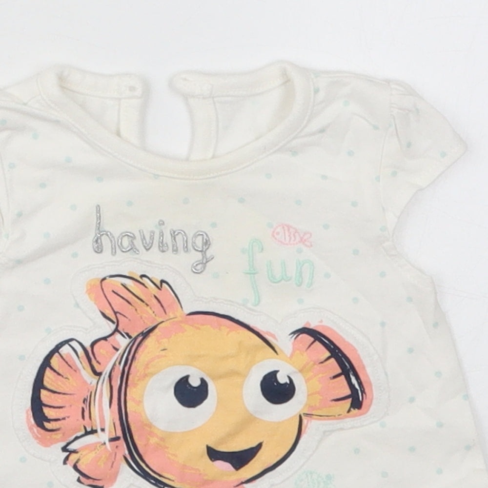 George Girls White Polka Dot Cotton Basic T-Shirt Size 0-3 Months Round Neck Pullover - Nemo