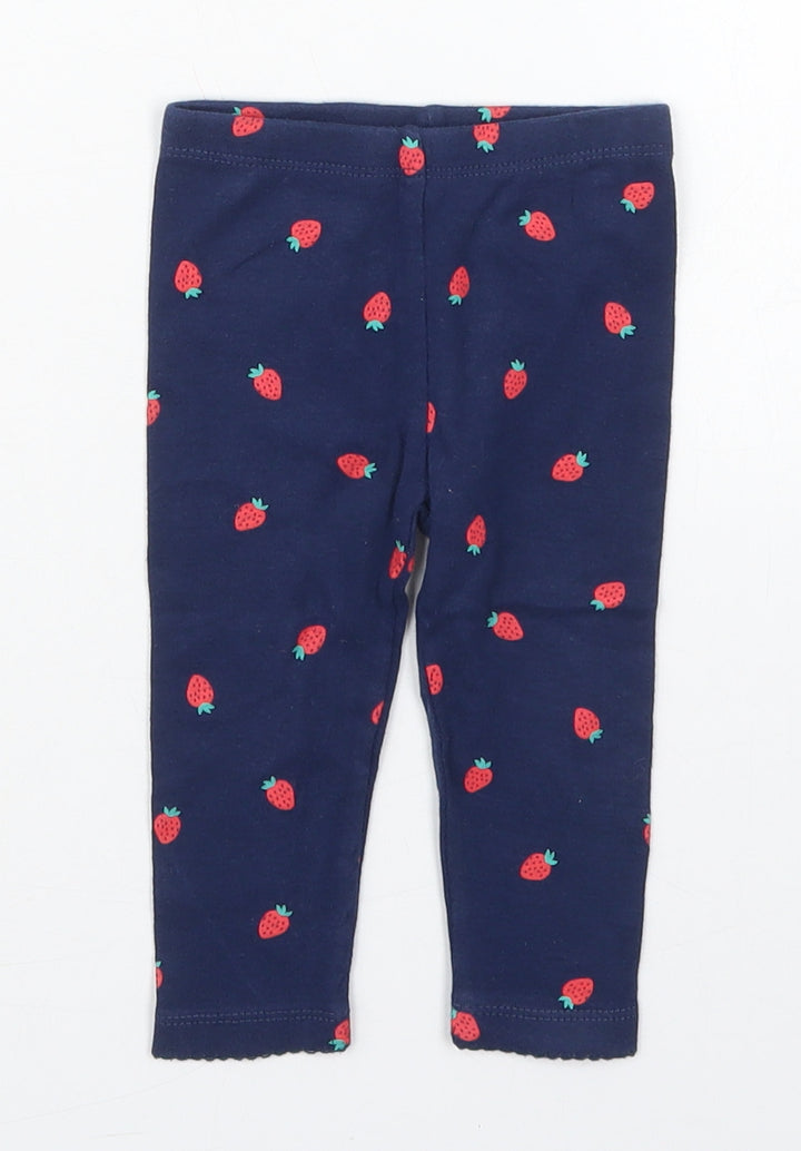 Carters Girls Blue  Cotton Capri Leggings Size 9 Months   - Strawberries