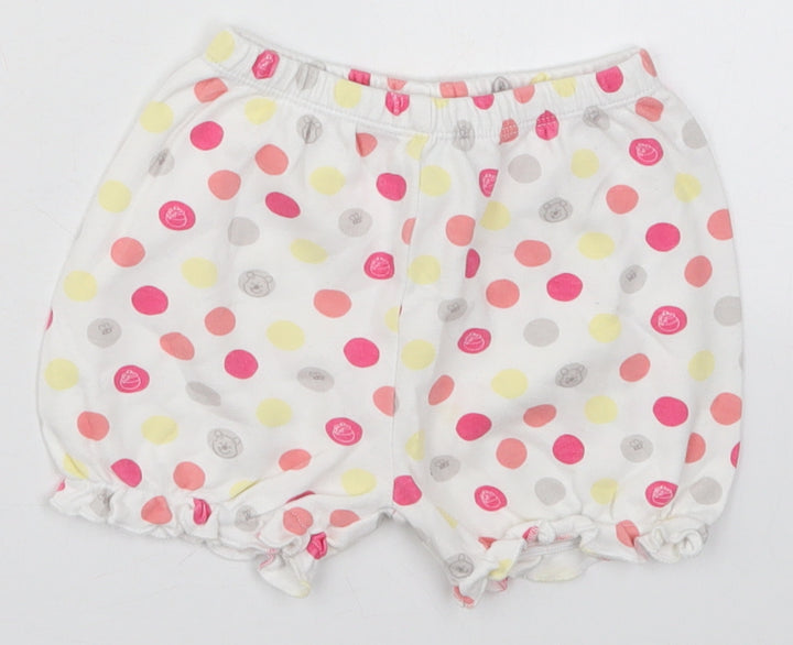 Disney Girls White Polka Dot Cotton Cropped Trousers Size 9-12 Months   - Winnie the Pooh Shorts