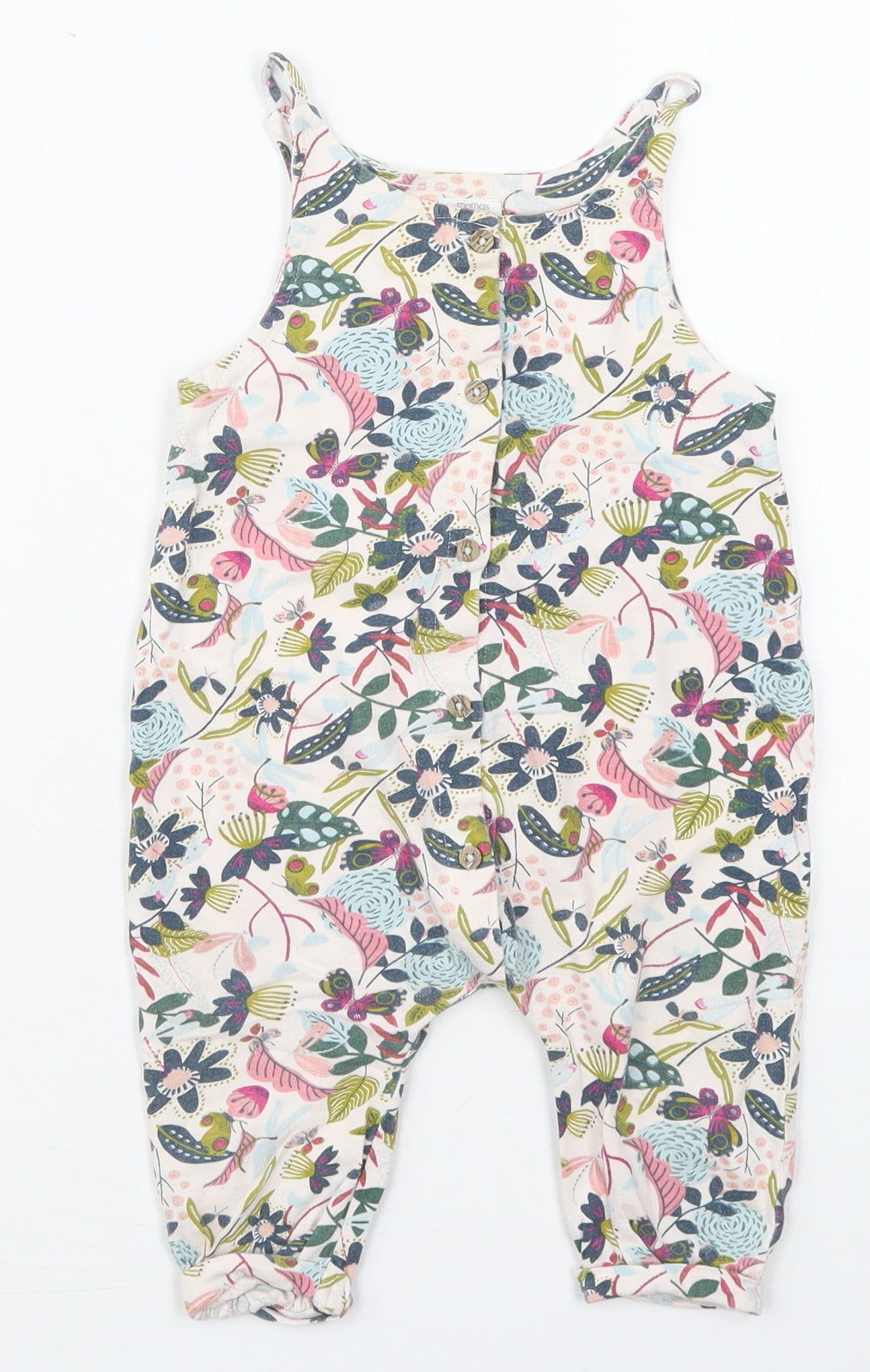 mamas & papas Girls Pink Floral Cotton Jumpsuit Outfit/Set Size 12-18 Months  Button