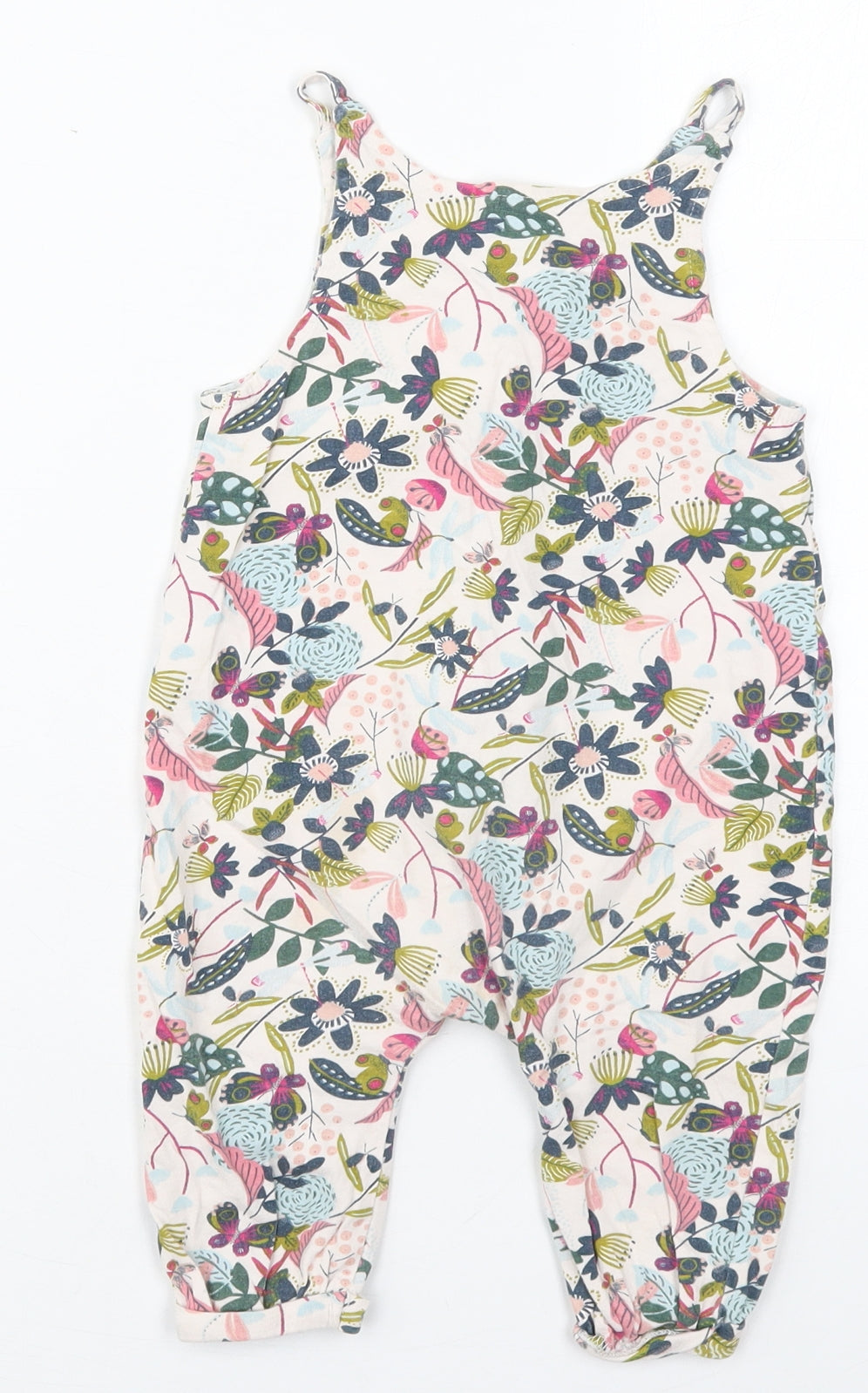 mamas & papas Girls Pink Floral Cotton Jumpsuit Outfit/Set Size 12-18 Months  Button