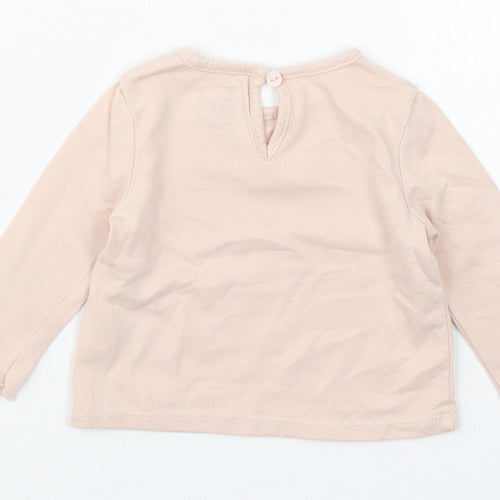Just Lizzy Girls Pink  Cotton Basic T-Shirt Size 6-9 Months Round Neck Pullover - Happy