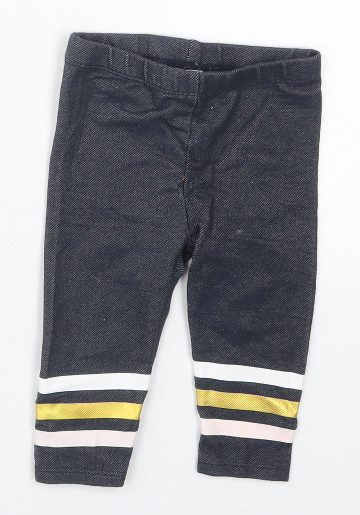 Just Lizzy Girls Blue Striped Cotton Capri Leggings Size 9 Months