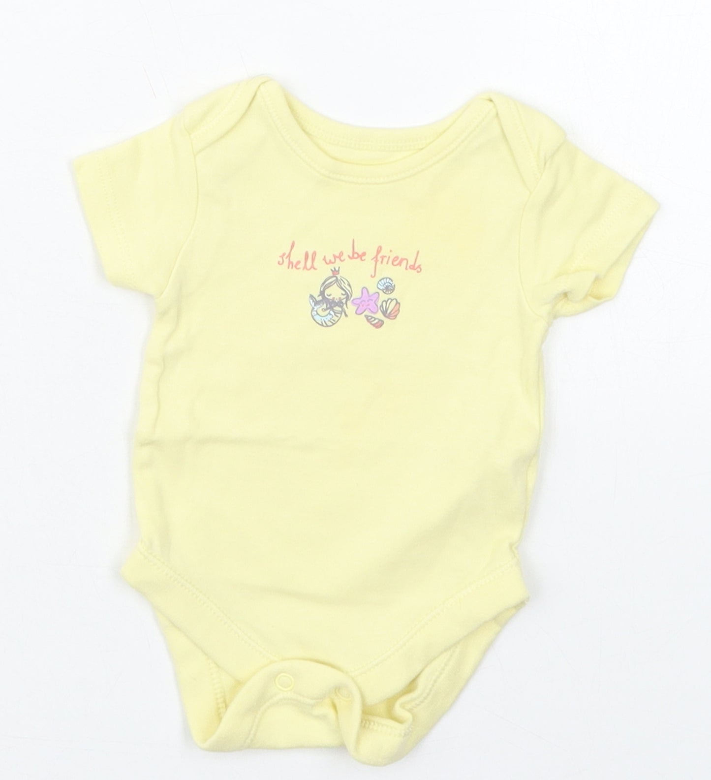 George Girls Yellow  Cotton Babygrow One-Piece Size Newborn  Button - Shell We Be Friends Mermaid