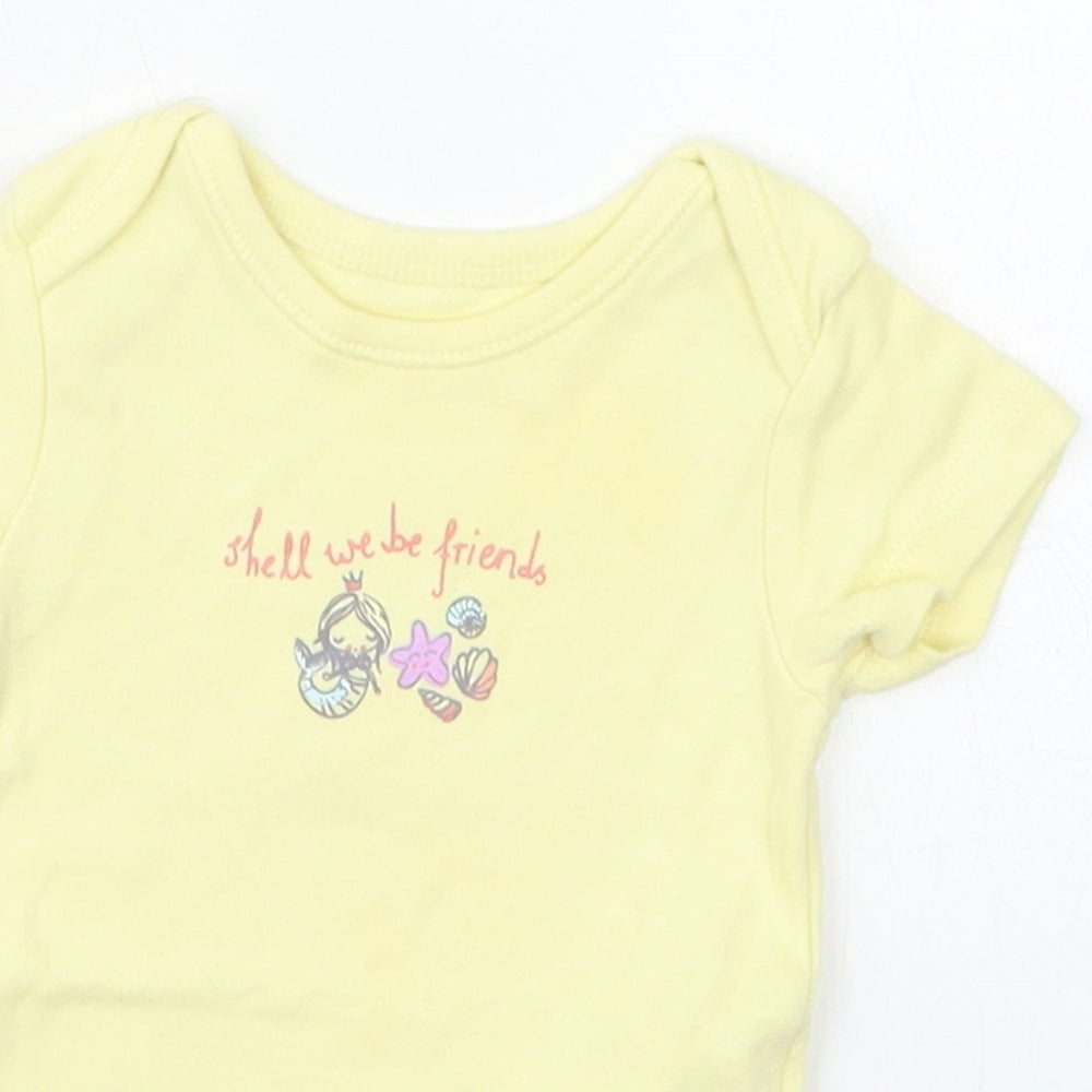 George Girls Yellow  Cotton Babygrow One-Piece Size Newborn  Button - Shell We Be Friends Mermaid