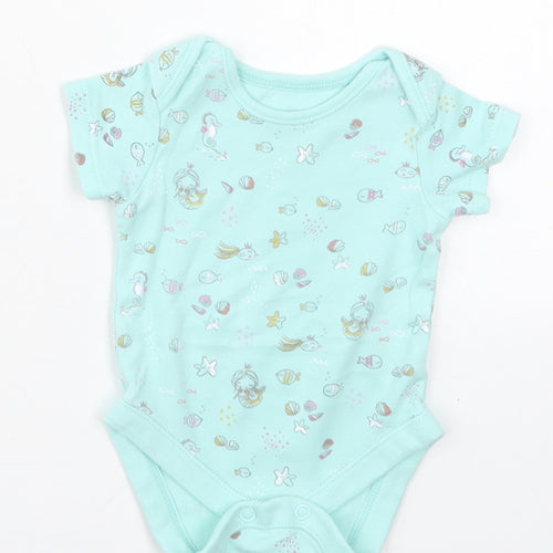 George Girls Blue  Cotton Babygrow One-Piece Size Newborn  Button - Mermaids Shells Fish