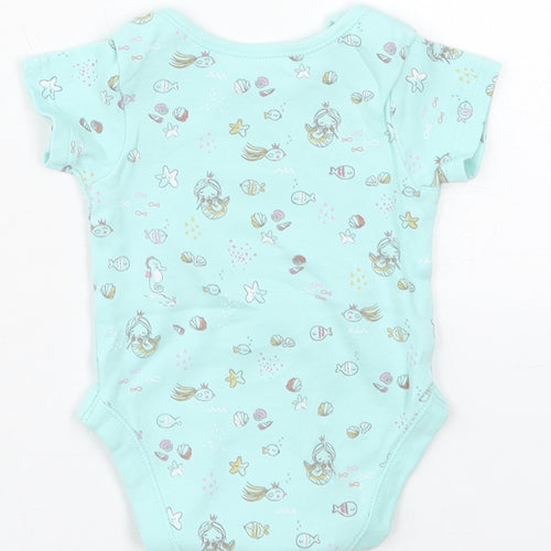 George Girls Blue  Cotton Babygrow One-Piece Size Newborn  Button - Mermaids Shells Fish