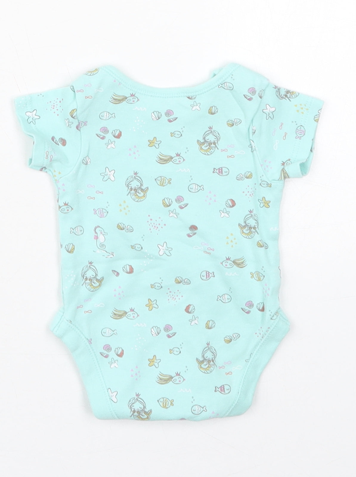 George Girls Blue  Cotton Babygrow One-Piece Size Newborn  Button - Mermaids Shells Fish