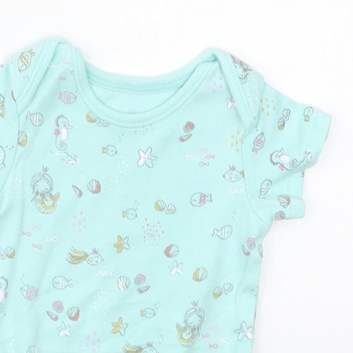George Girls Blue  Cotton Babygrow One-Piece Size Newborn  Button - Mermaids Shells Fish