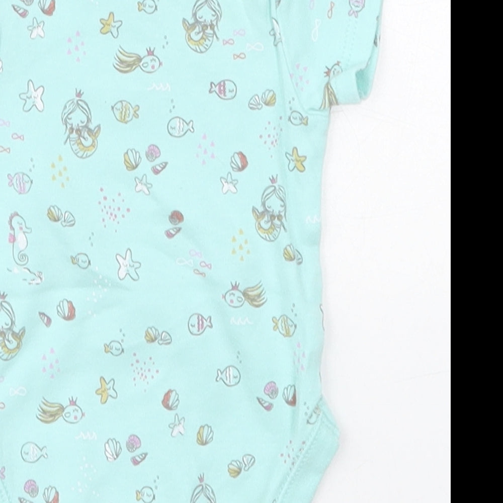 George Girls Blue  Cotton Babygrow One-Piece Size Newborn  Button - Mermaids Shells Fish