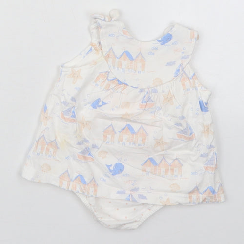 George Girls White  Cotton Babygrow One-Piece Size Newborn  Button - Sailboats Whales