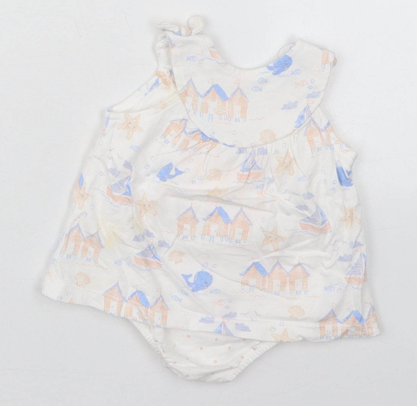 George Girls White  Cotton Babygrow One-Piece Size Newborn  Button - Sailboats Whales