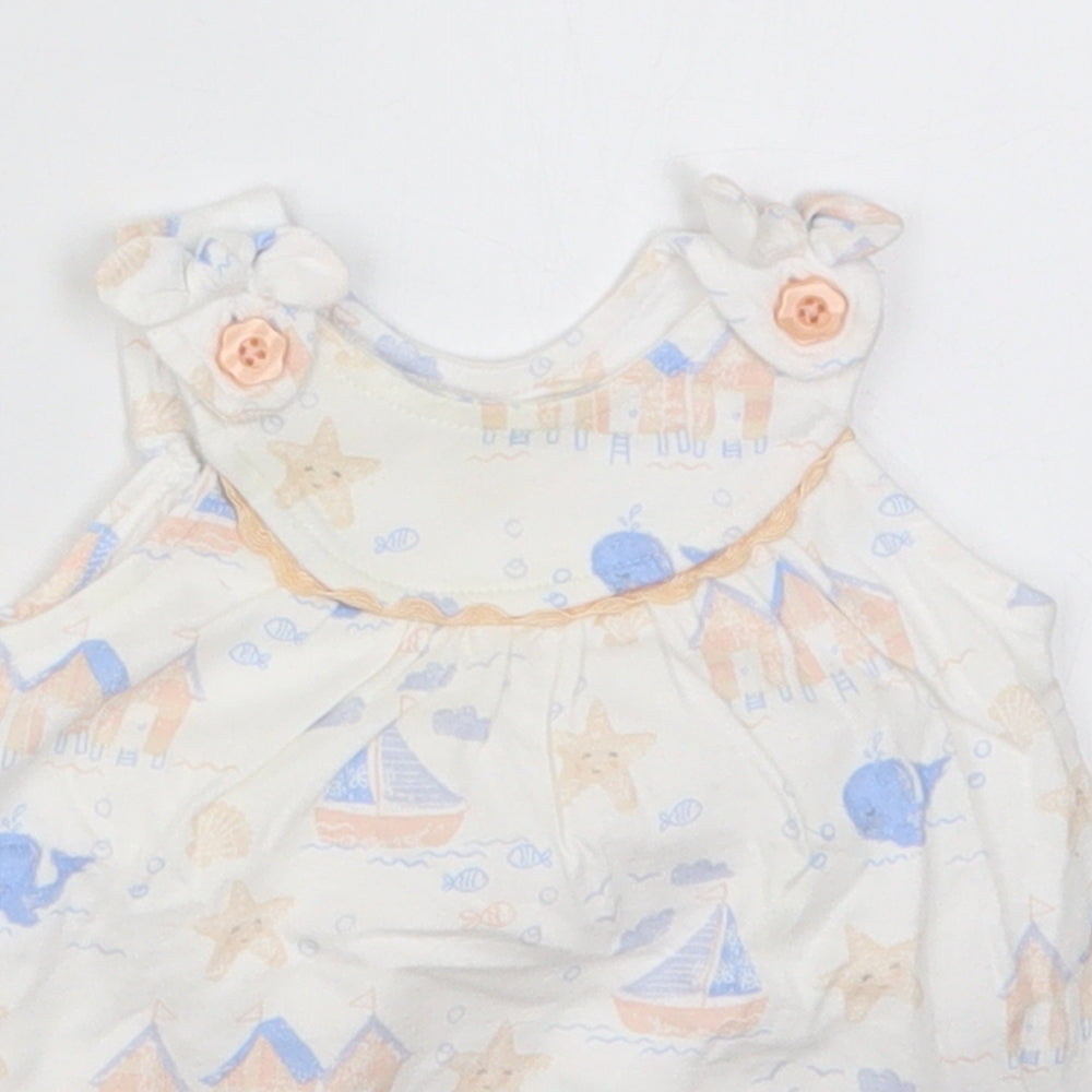 George Girls White  Cotton Babygrow One-Piece Size Newborn  Button - Sailboats Whales