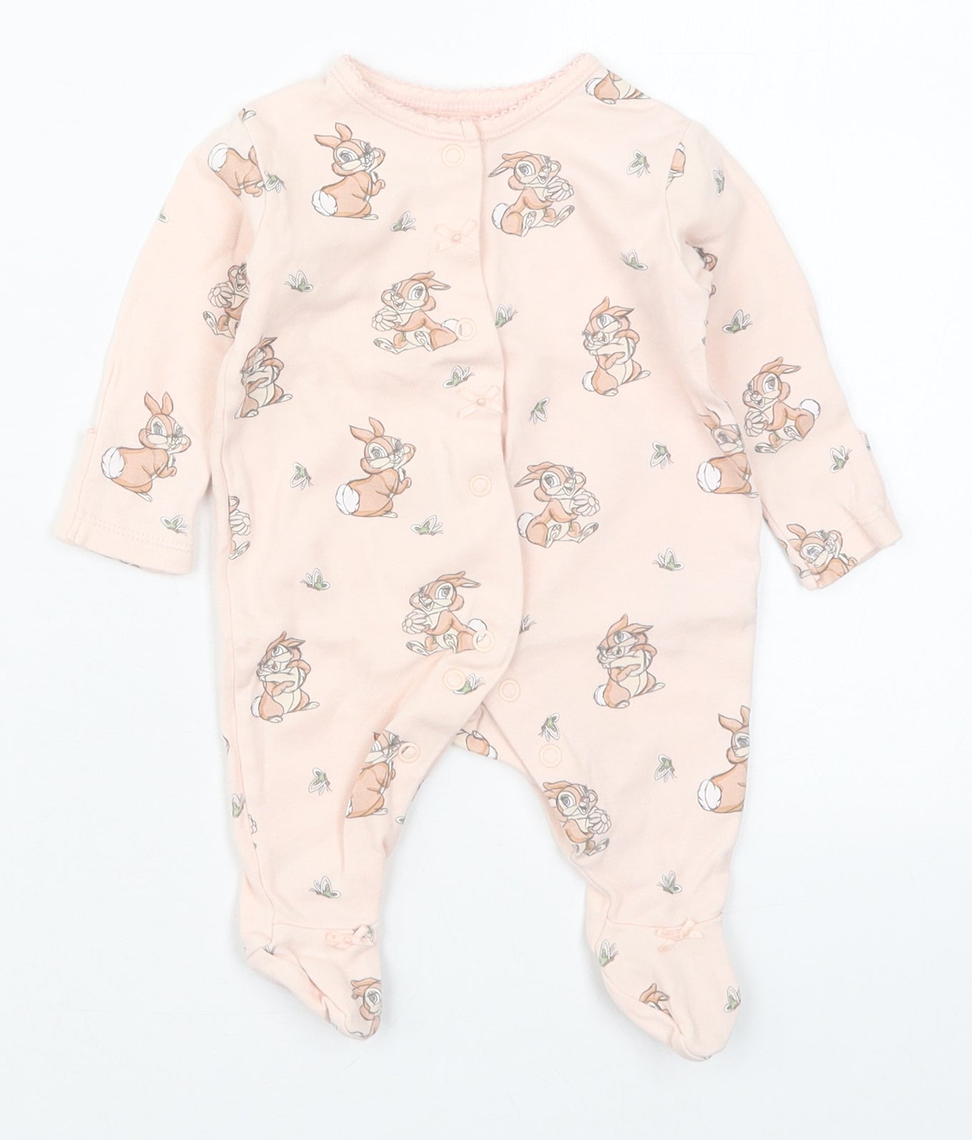 George Girls Pink Solid Cotton Babydoll One Piece Size Newborn  Button - Rabbit