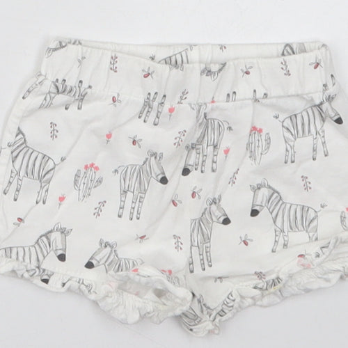 Matalan Girls White  Cotton Cropped Trousers Size 0-3 Months   - Zebras