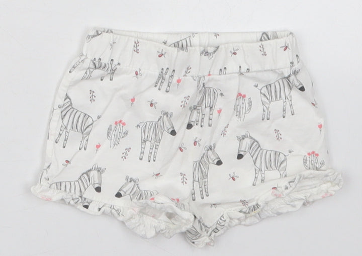 Matalan Girls White Cotton Cropped Trousers Size 0-3 Months - Zebras