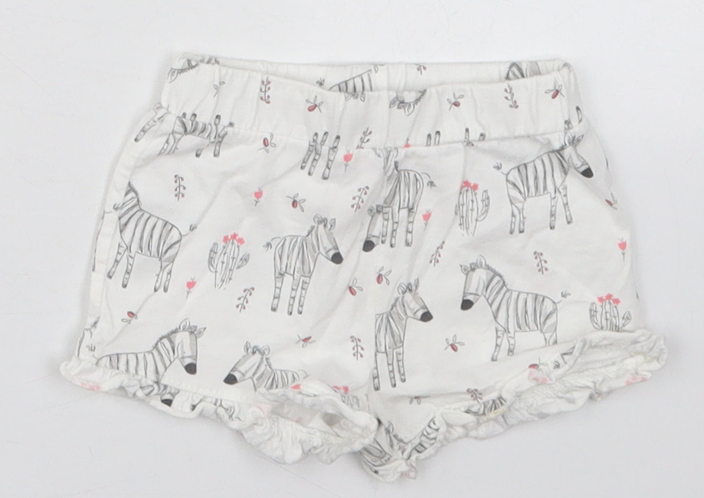 Matalan Girls White  Cotton Cropped Trousers Size 0-3 Months   - Zebras