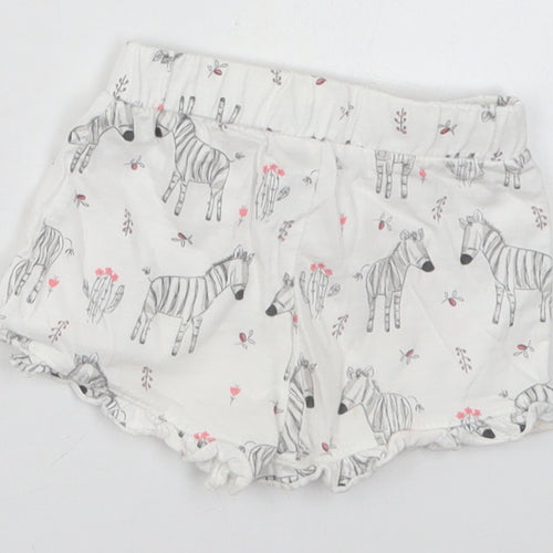 Matalan Girls White  Cotton Cropped Trousers Size 0-3 Months   - Zebras