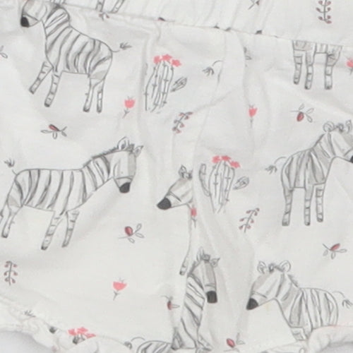 Matalan Girls White  Cotton Cropped Trousers Size 0-3 Months   - Zebras