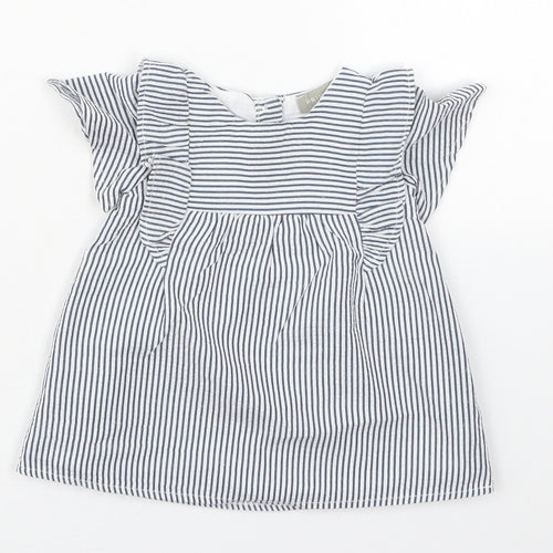 Primark Girls Blue Striped Cotton A-Line  Size 0-3 Months  Round Neck Button