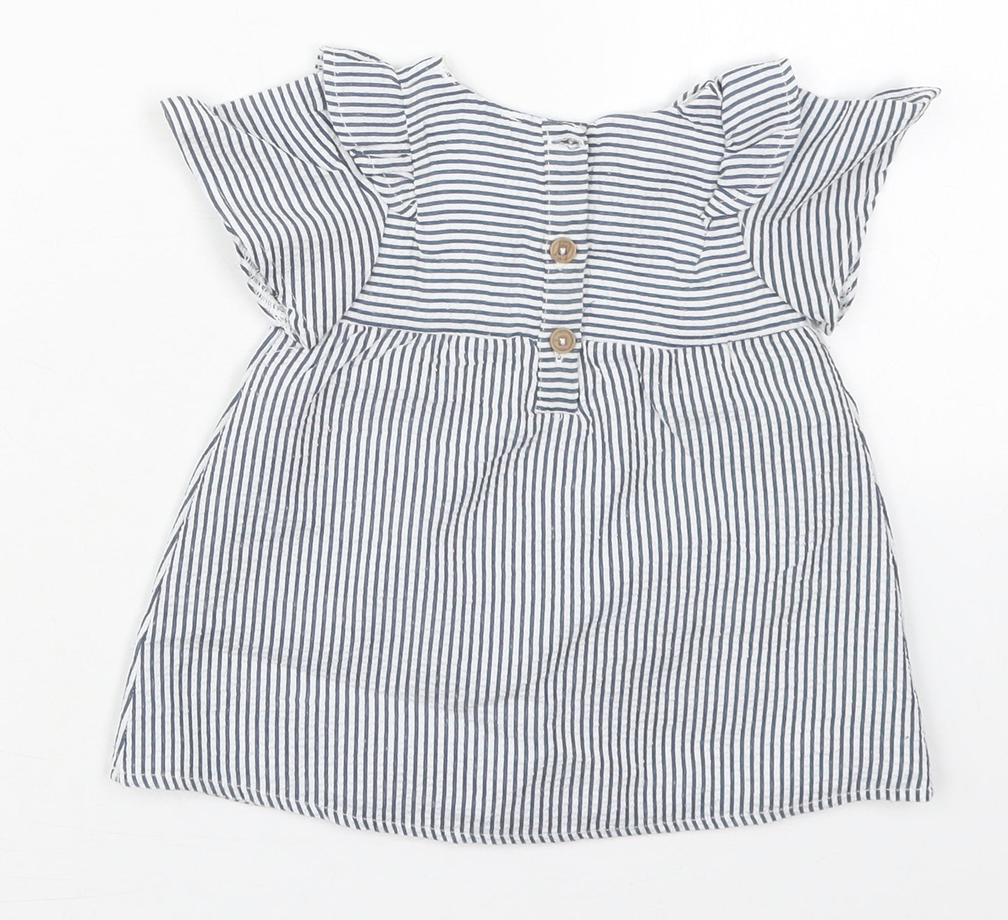 Primark Girls Blue Striped Cotton A-Line  Size 0-3 Months  Round Neck Button