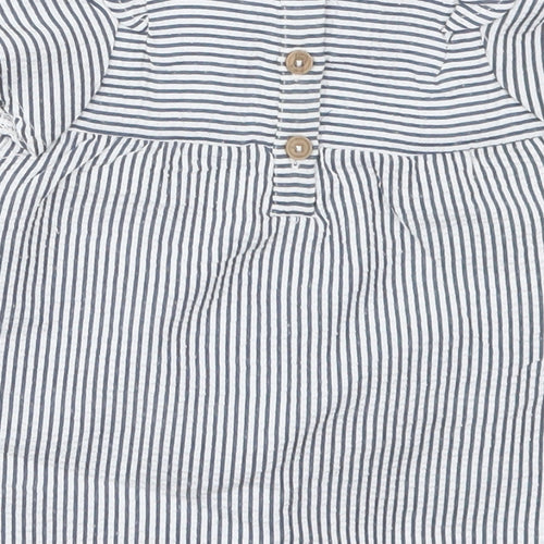 Primark Girls Blue Striped Cotton A-Line  Size 0-3 Months  Round Neck Button