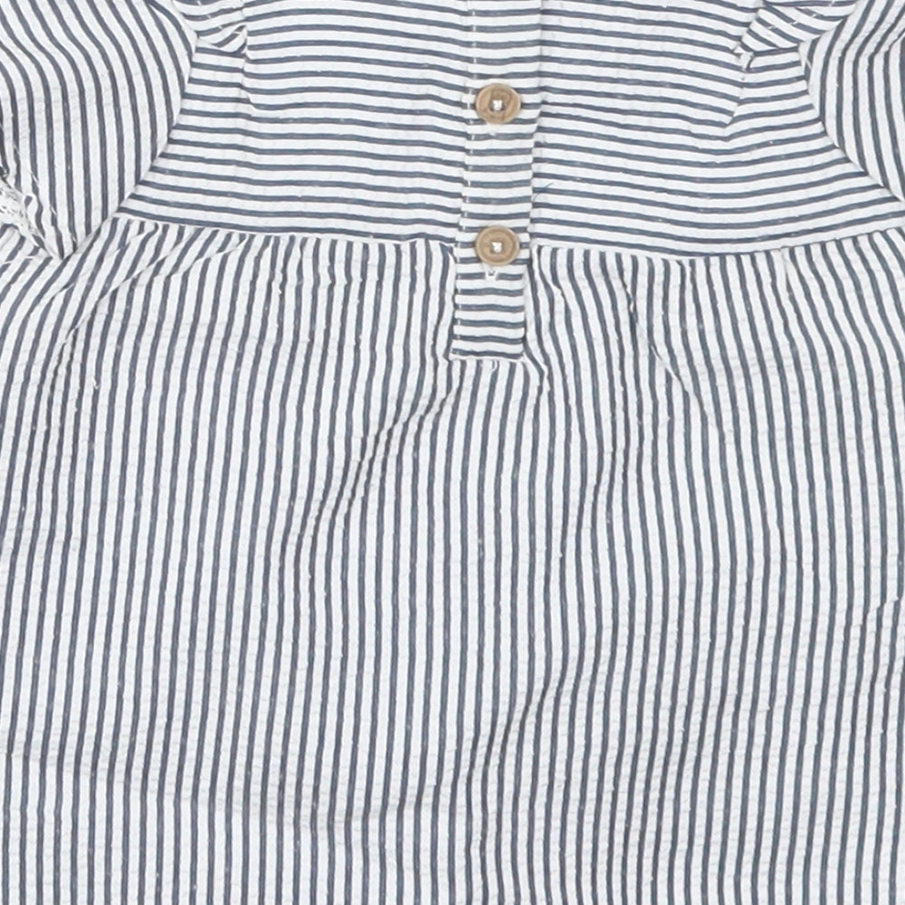 Primark Girls Blue Striped Cotton A-Line  Size 0-3 Months  Round Neck Button