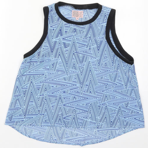 Neon Rose Womens Blue Geometric Polyester Basic Tank Size 10 Crew Neck