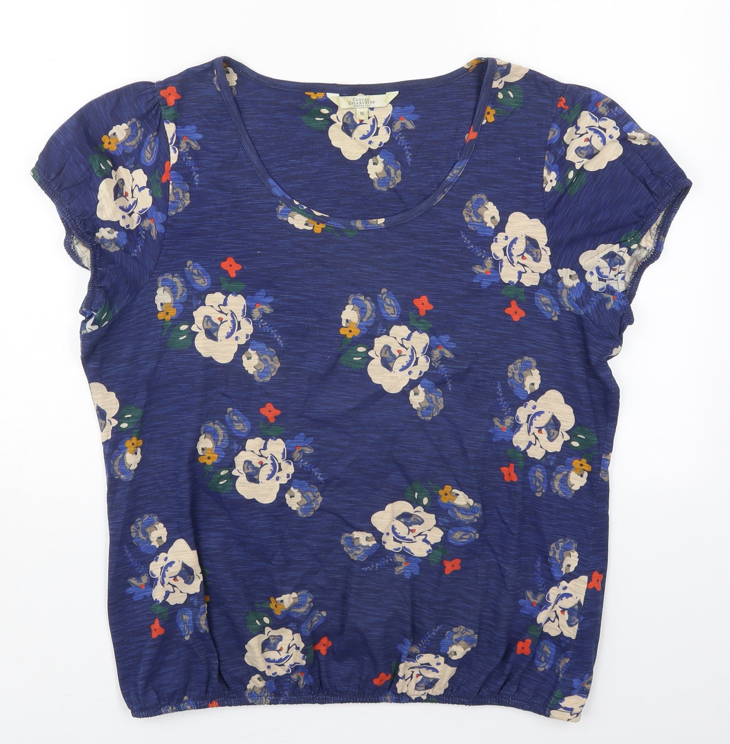 Debenhams Womens Blue Floral Cotton Basic T-Shirt Size 16 Round Neck