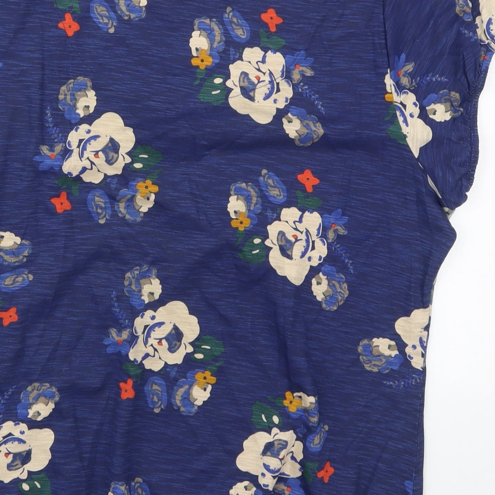 Debenhams Womens Blue Floral Cotton Basic T-Shirt Size 16 Round Neck
