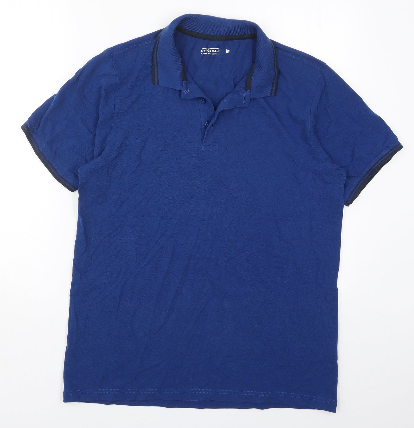 Originals Wardrobe Essentials Mens Blue  Cotton  Polo Size M Collared Pullover