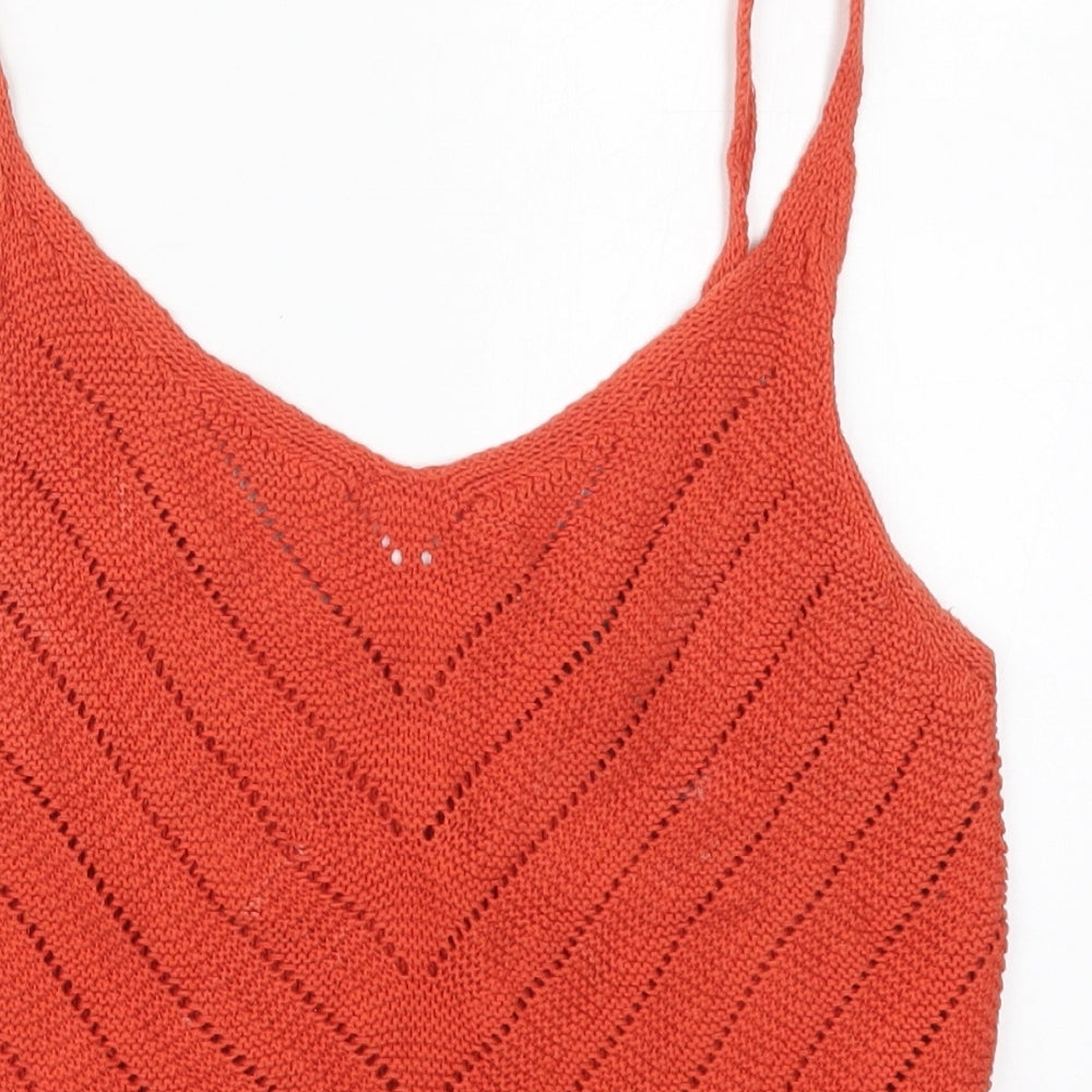 Primark Womens Orange  Cotton Basic Tank Size 12 V-Neck