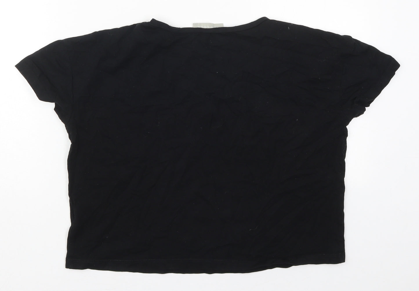 New Look Womens Black  Cotton Cropped T-Shirt Size S Crew Neck - I Don't Do Mornings