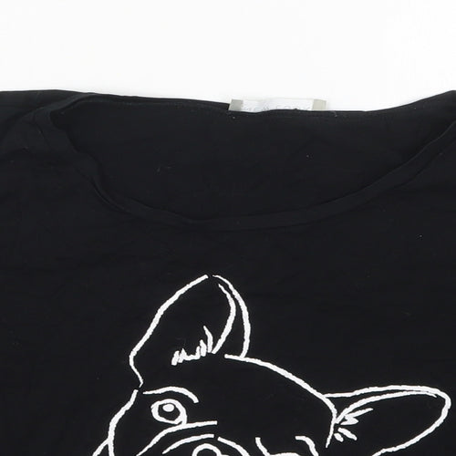 New Look Womens Black  Cotton Cropped T-Shirt Size S Crew Neck - I Don't Do Mornings