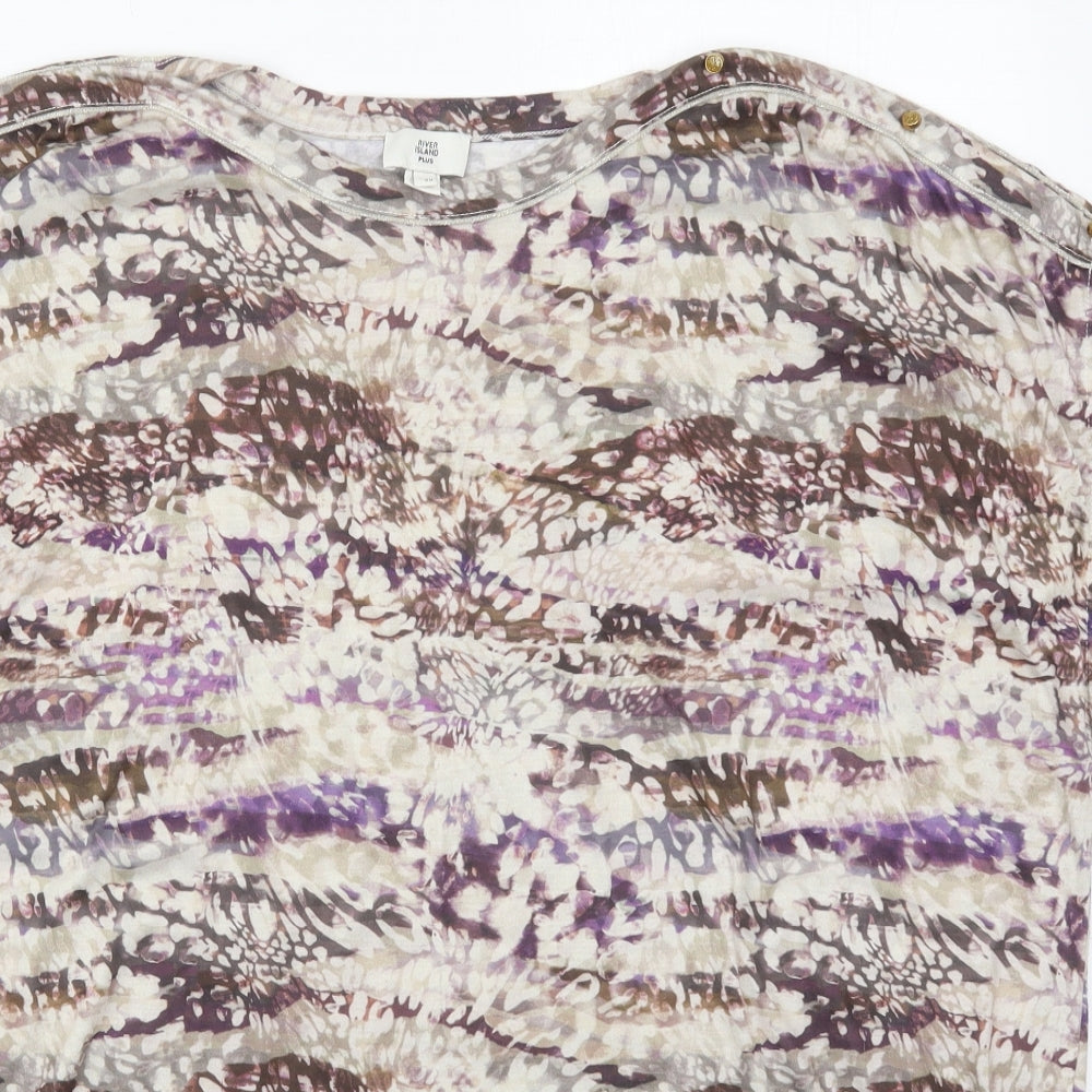 River Island Womens Brown Animal Print Polyester Basic T-Shirt Size 20 Round Neck - Purple