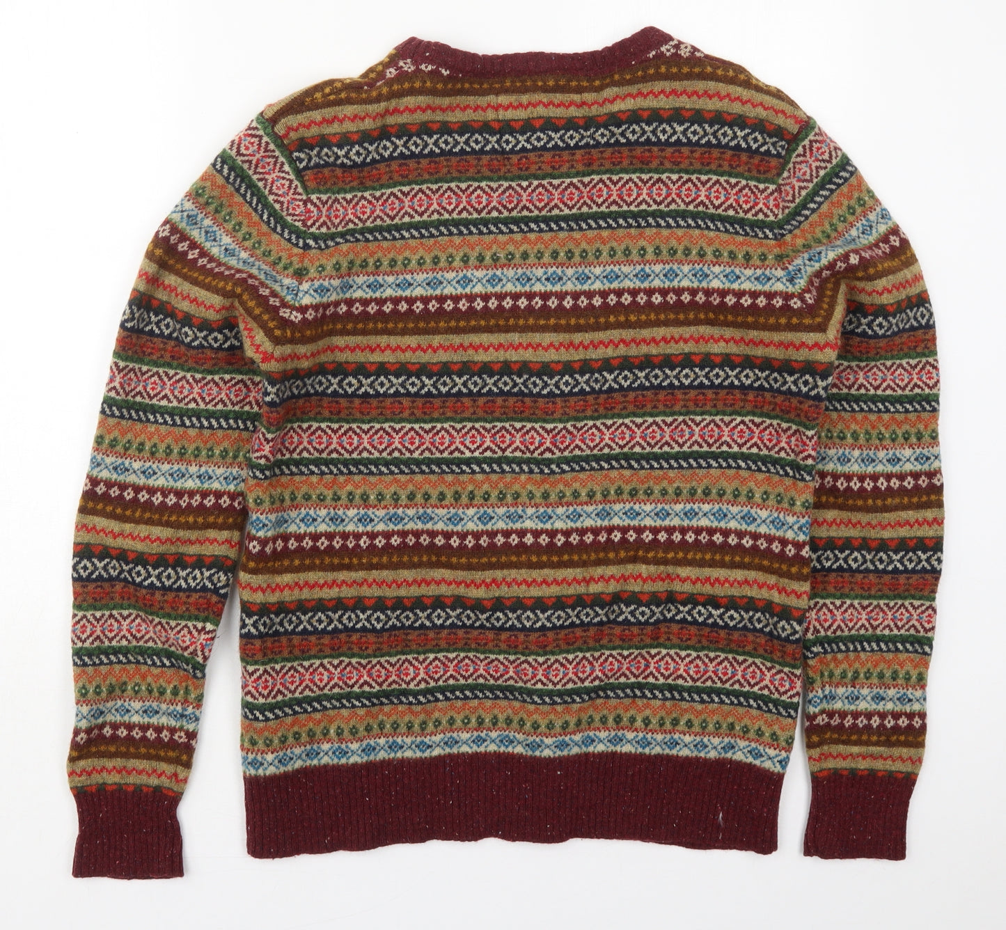 H&M Mens Red Crew Neck Geometric Wool Pullover Jumper Size L