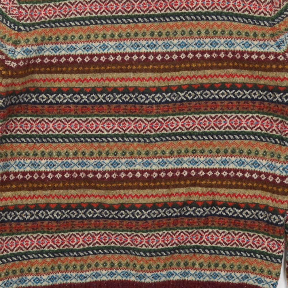 H&M Mens Red Crew Neck Geometric Wool Pullover Jumper Size L