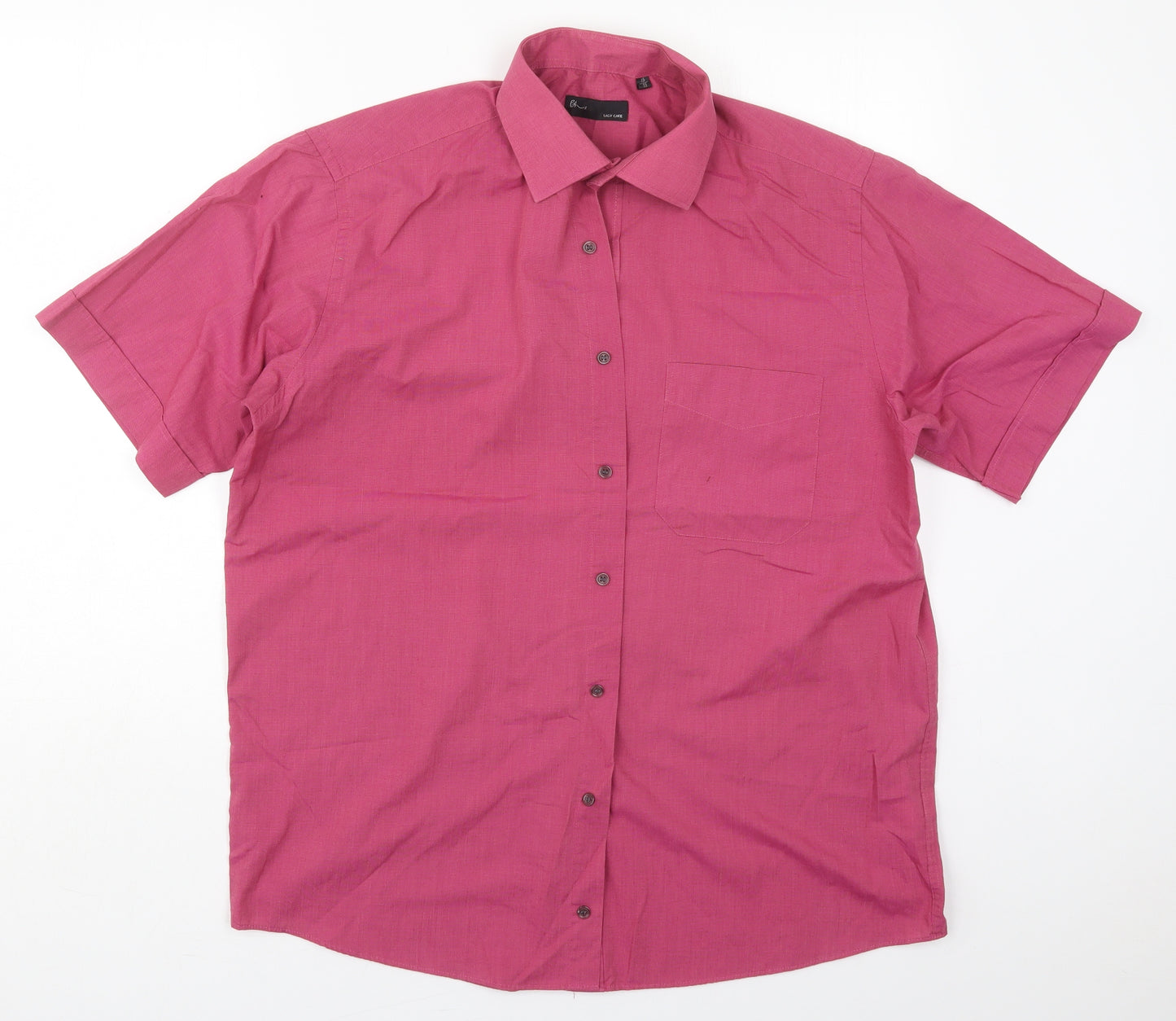 BHS Mens Pink  Polyester  Button-Up Size 16 Collared Button