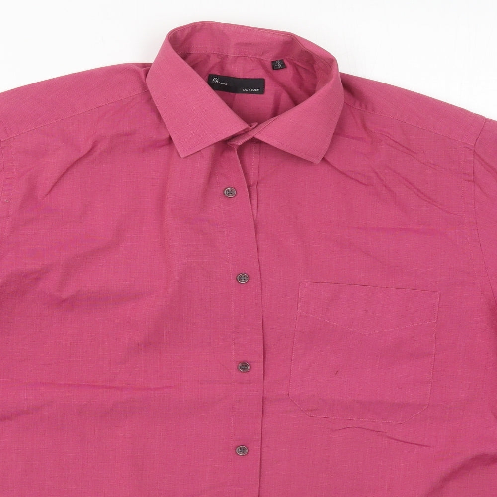 BHS Mens Pink  Polyester  Button-Up Size 16 Collared Button