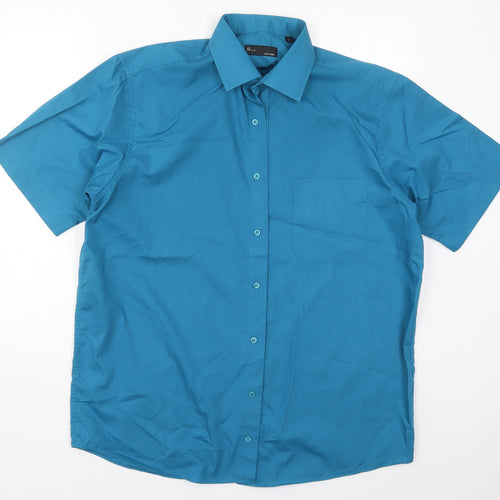 BHS Mens Blue  Polyester  Button-Up Size 16 Collared Button