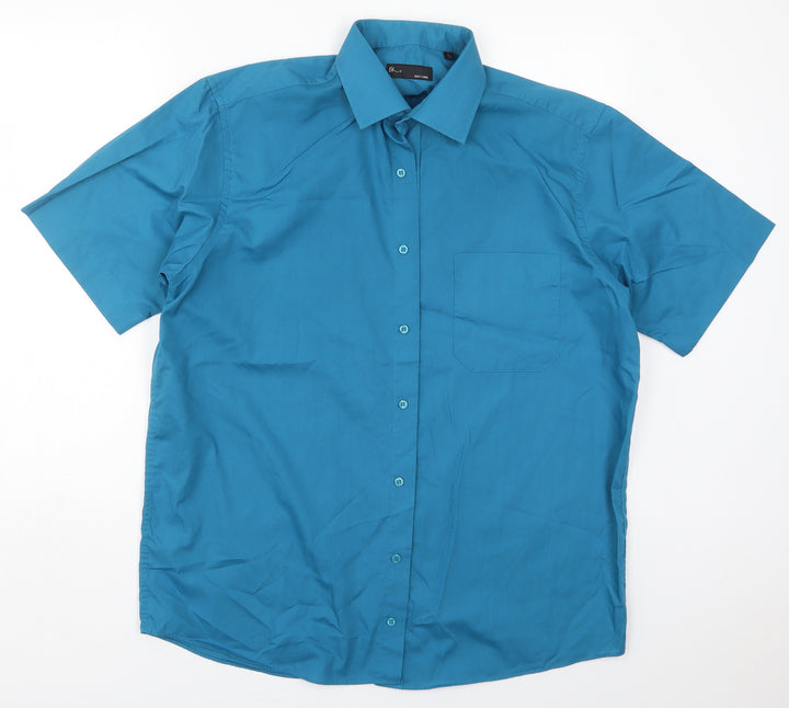 BHS Mens Blue  Polyester  Button-Up Size 16 Collared Button