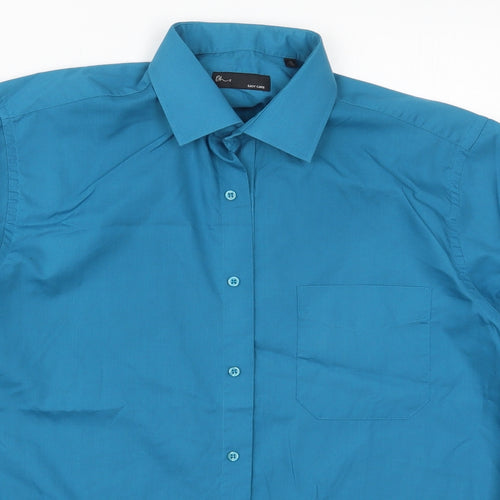 BHS Mens Blue  Polyester  Button-Up Size 16 Collared Button