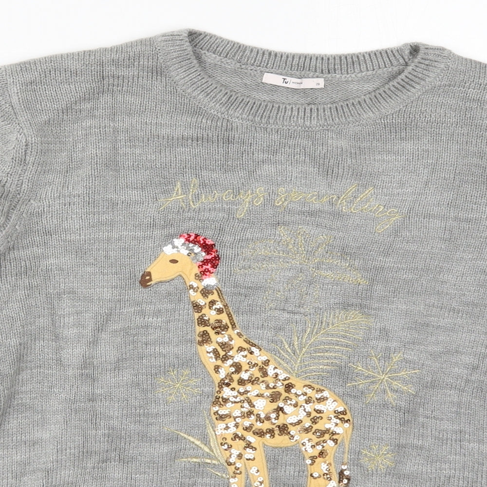 TU Womens Grey Crew Neck  Acrylic Pullover Jumper Size 20   - Christmas Giraffe