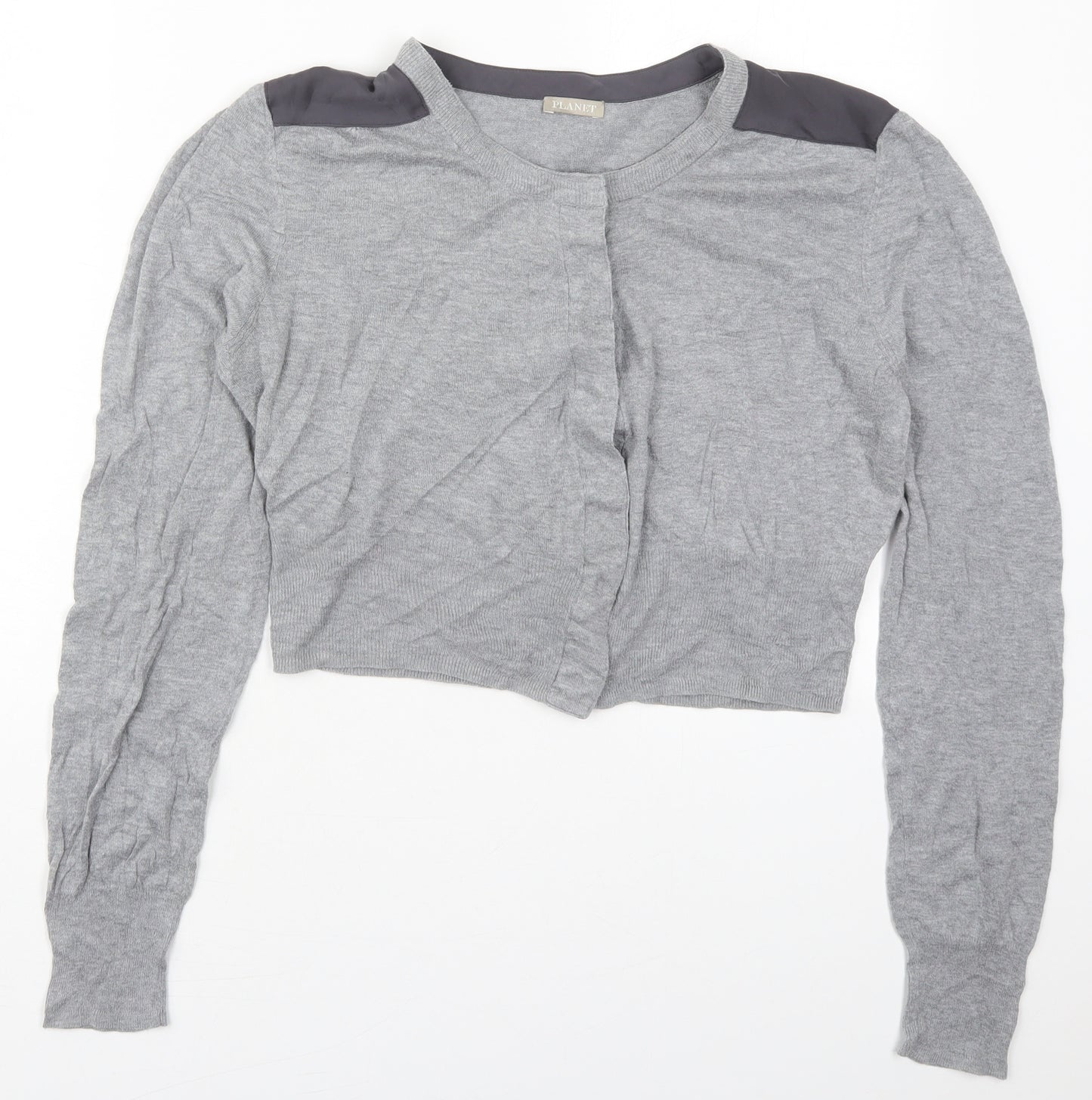 Planet Womens Grey Round Neck  Cotton Cardigan Jumper Size XL